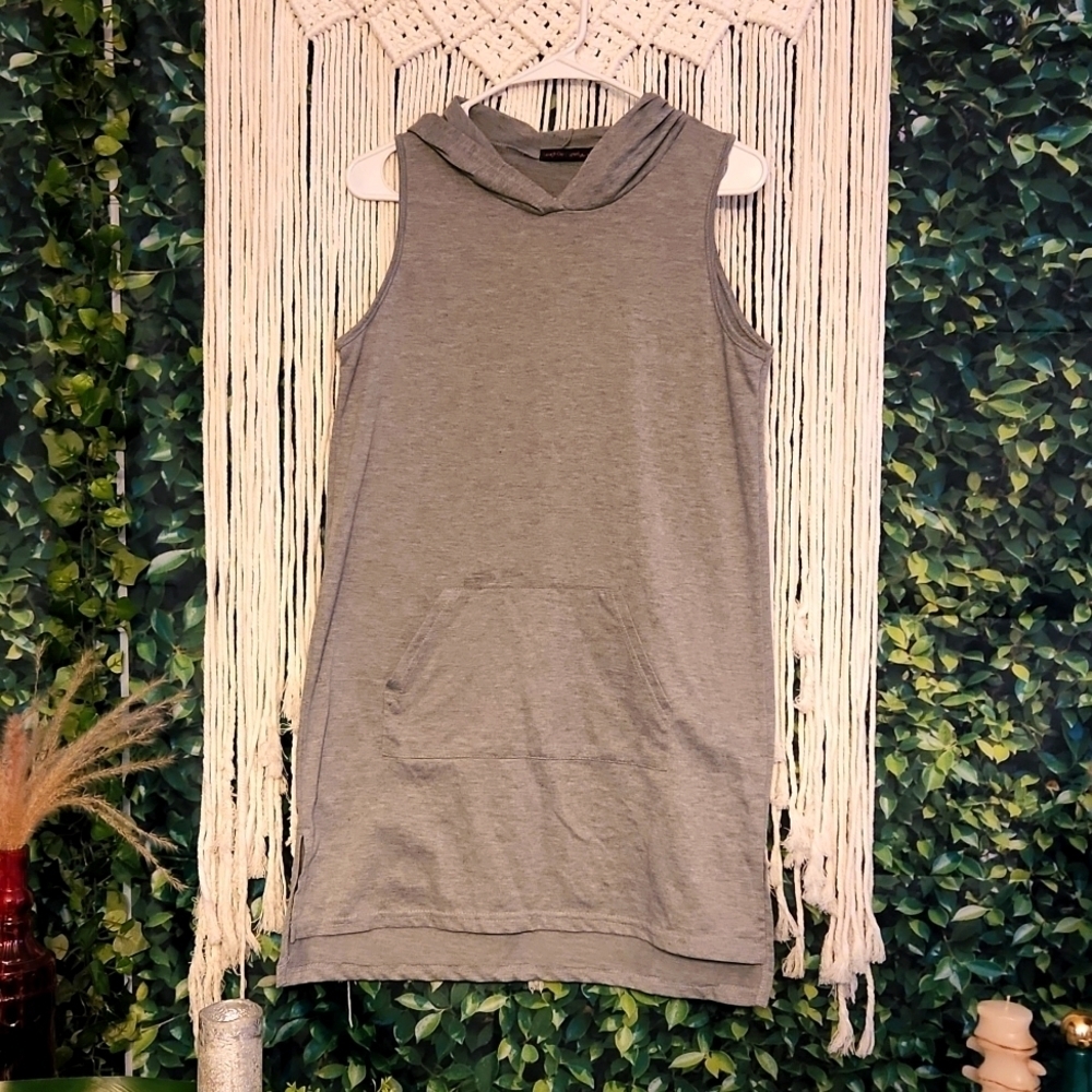 Gray Sleeveless Hoodie Dress